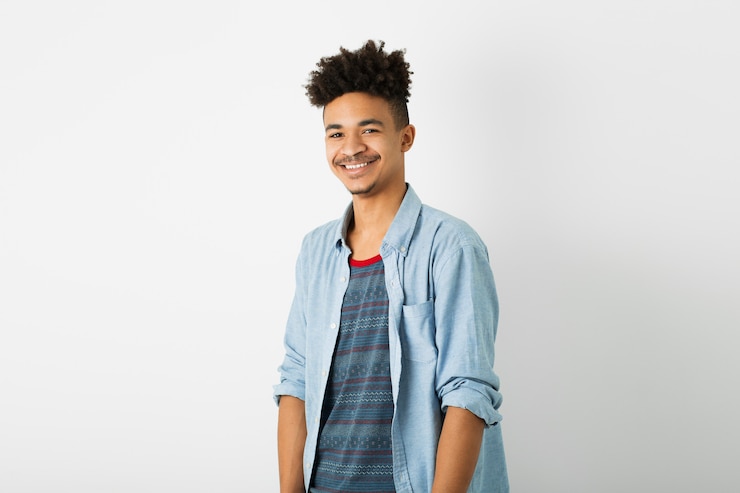 Free Photo portrait of young handsome black man on white