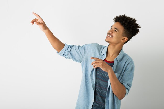 Portrait of young handsome black man on white