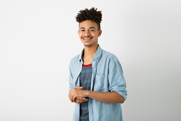 Portrait of young handsome black man on white