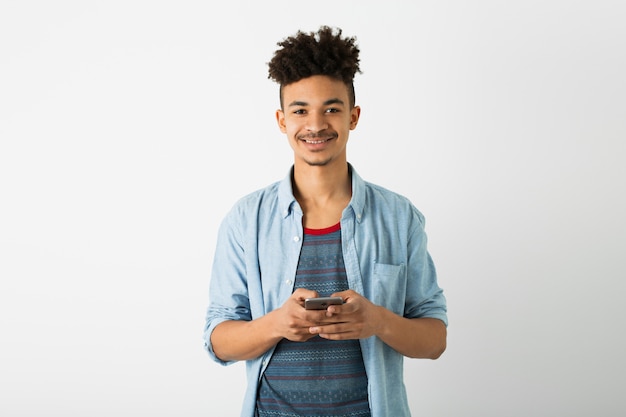 Portrait of young handsome black man on white