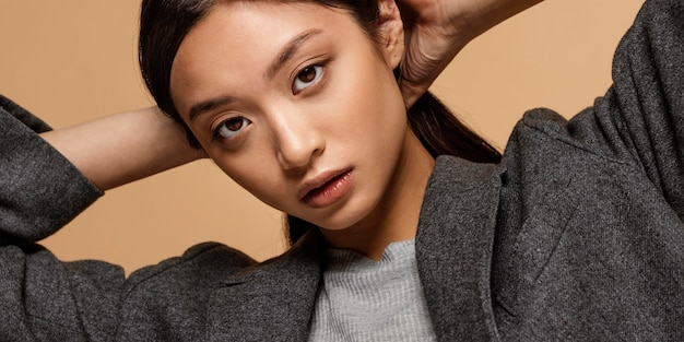 Portrait young japanese woman with jacket