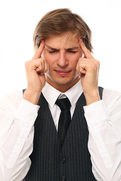 Free photo portrait of young man having strong migraine