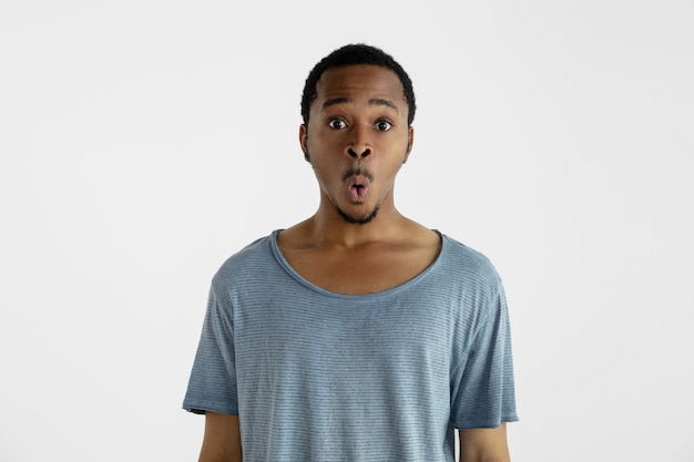 Portrait of young man isolated on white  wall