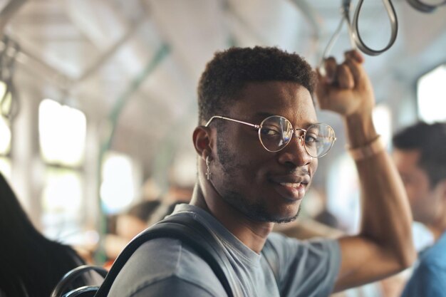 portrait of a  young man in a tram