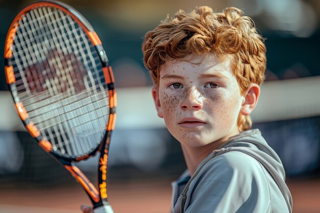 Portrait of young person playing professional tennis