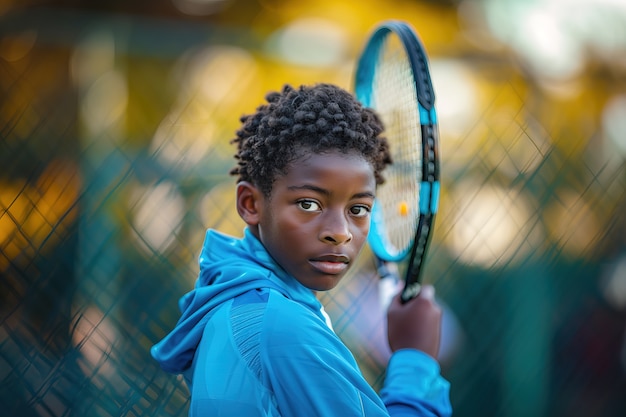 Portrait of young person playing professional tennis