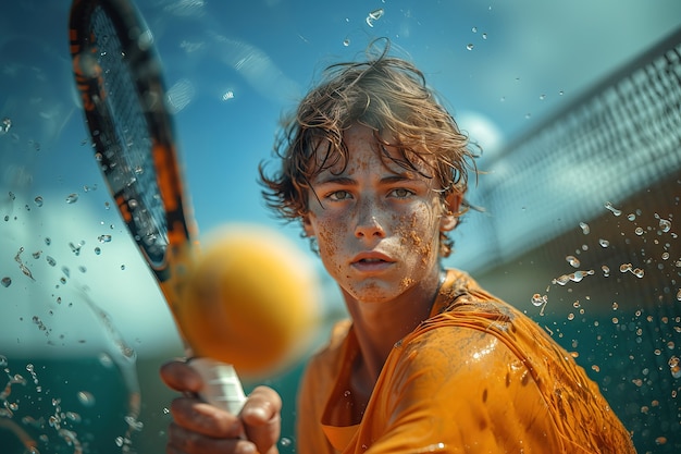 Free photo portrait of young person playing professional tennis