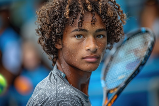 Portrait of young person playing professional tennis