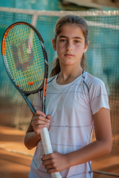 Free photo portrait of young person playing professional tennis