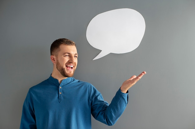 Portrait of young person with thought bubble