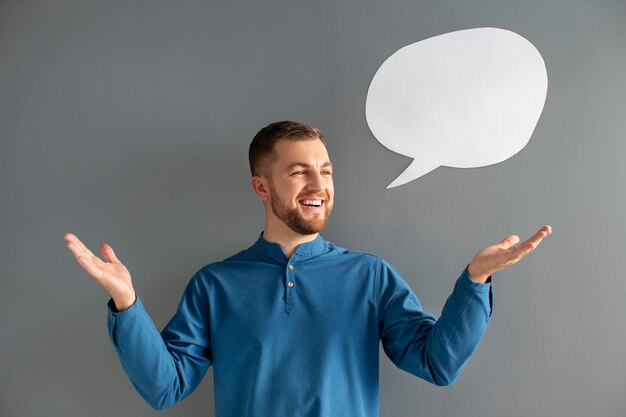 Portrait of young person with thought bubble