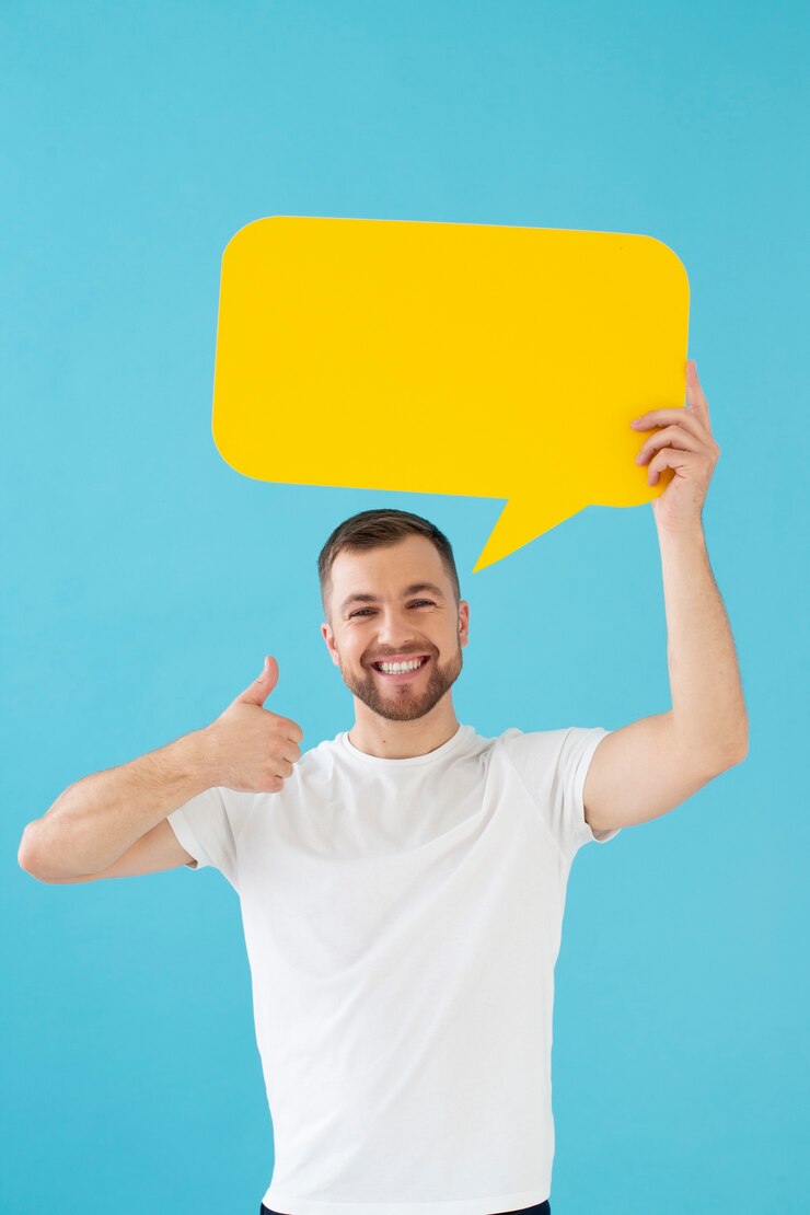 Free Photo portrait of young person with thought bubble
