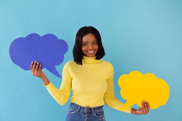 Portrait of young person with thought bubble