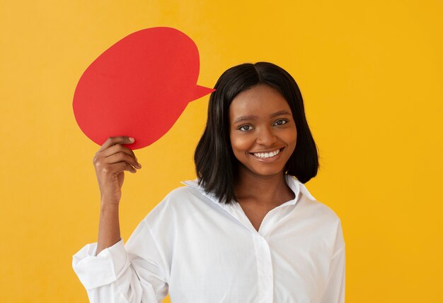 Portrait of young person with thought bubble