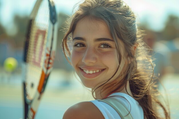 Portrait of young player practicing tennis