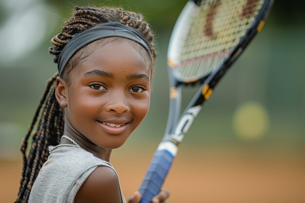 Portrait of young player practicing tennis