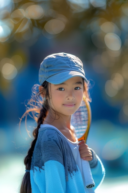 Portrait of young player practicing tennis