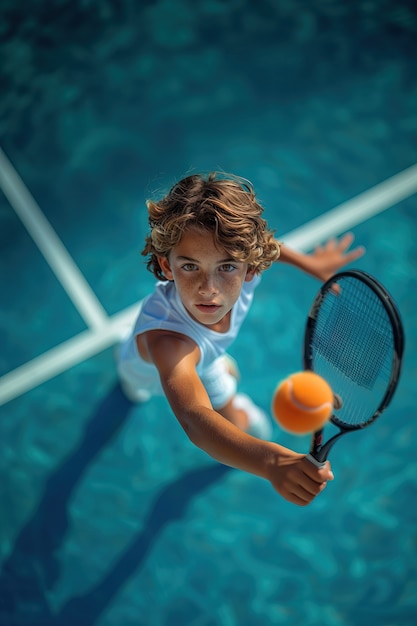 Free photo portrait of young player practicing tennis