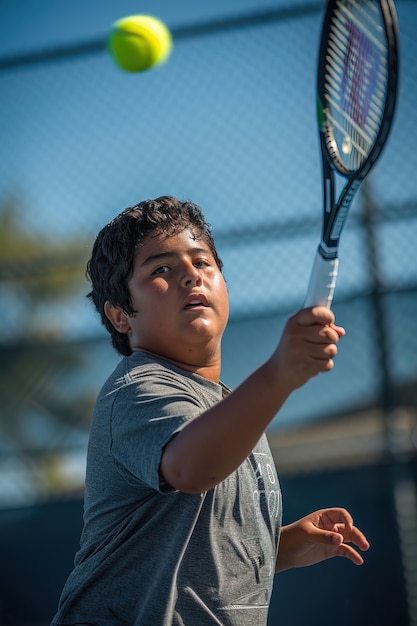 Free photo portrait of young player practicing tennis