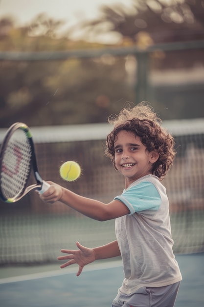 Free photo portrait of young player practicing tennis