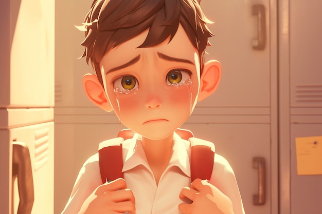 Портрет молодого грустного ученика, которого издеваются в школе