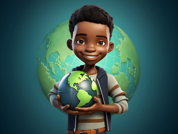 Free photo portrait of young student with globe for education day