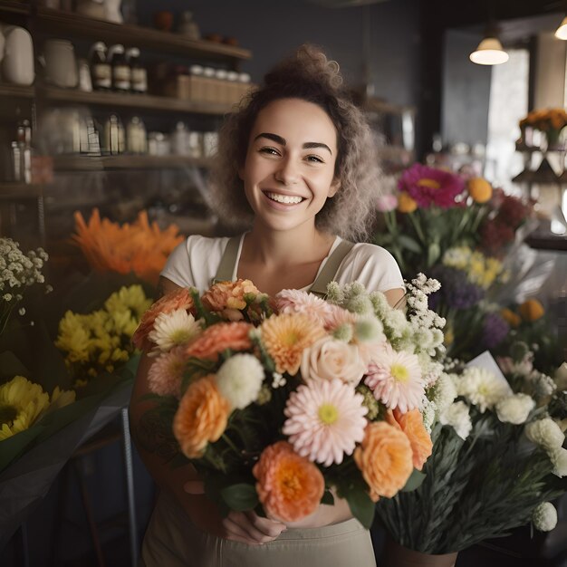 꽃 가게 에 있는 젊은 여자 꽃 가게 의 초상화