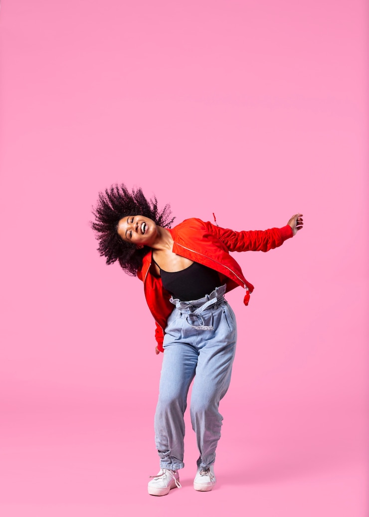 Free Photo portrait young woman jumping
