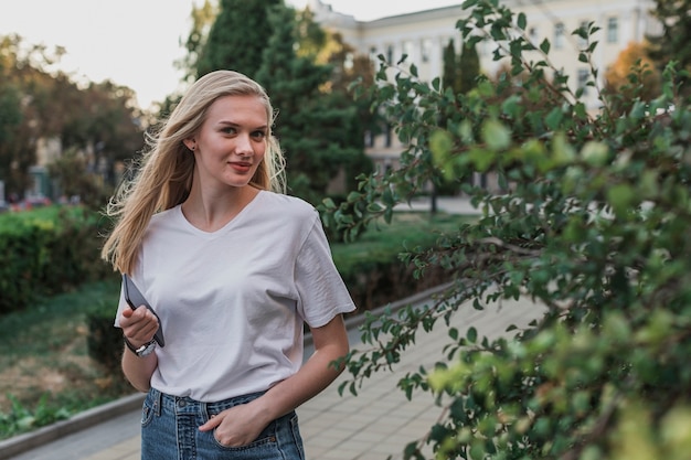 Portrait of a young woman looking at camera