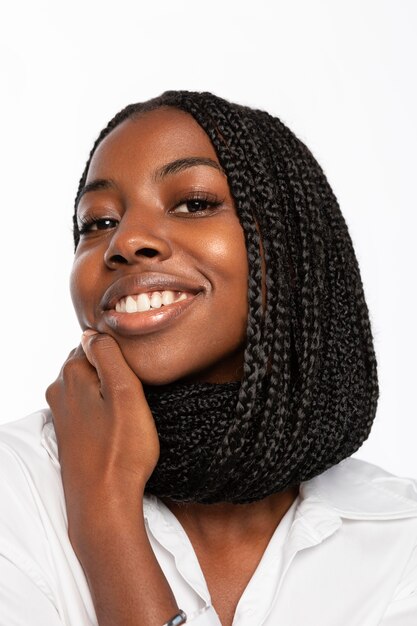 Portrait of young woman smiling isolated