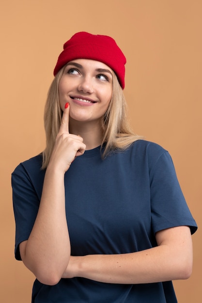 Portrait of a young woman thinking