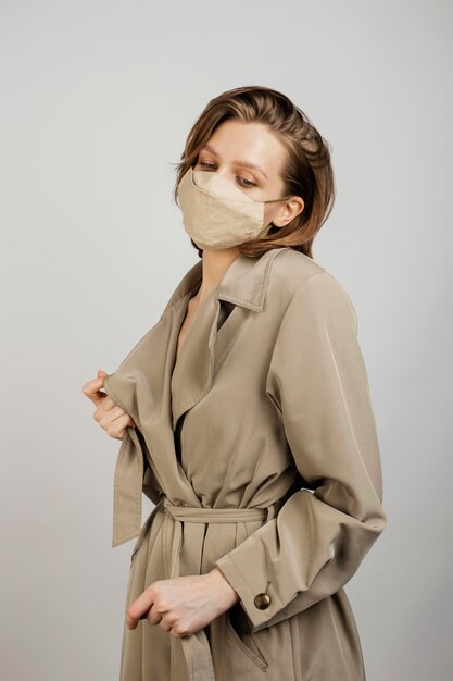 Portrait young woman wearing mask