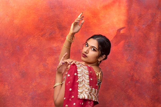 Portrait of young woman wearing tradition sari garment