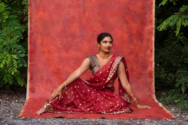 Portrait of young woman wearing tradition sari garment