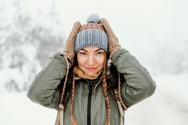 Portrait young woman on winter day