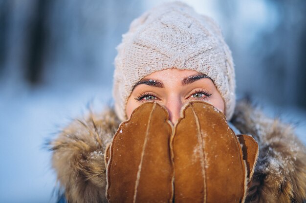 Portrait of young woman in winter jacket