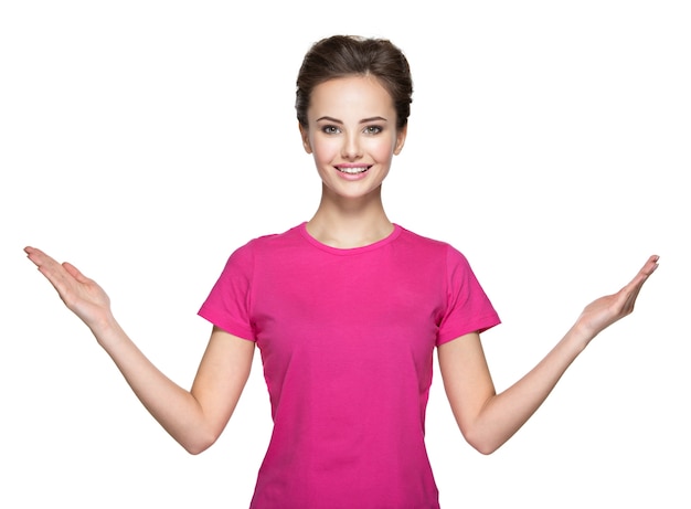 Free photo portrait of young  woman with hands up