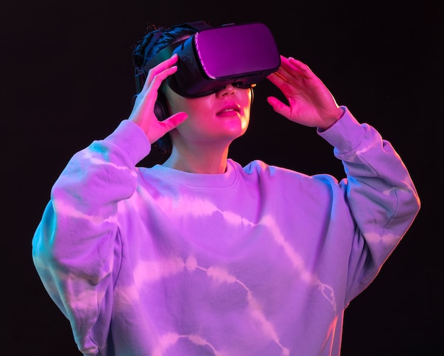 무료 사진 vr 안경 세로 젊은 여자