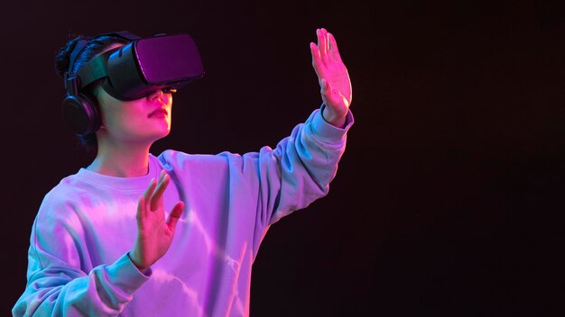 Portrait young woman with vr glasses