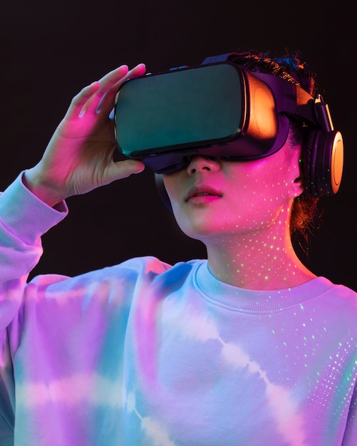 Portrait young woman with vr glasses