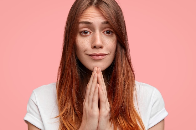 Portrait of young woman with white T-shirt