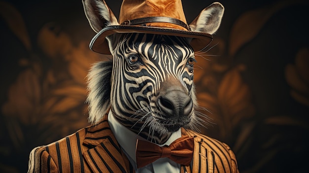 Портрет зебры в шляпе.