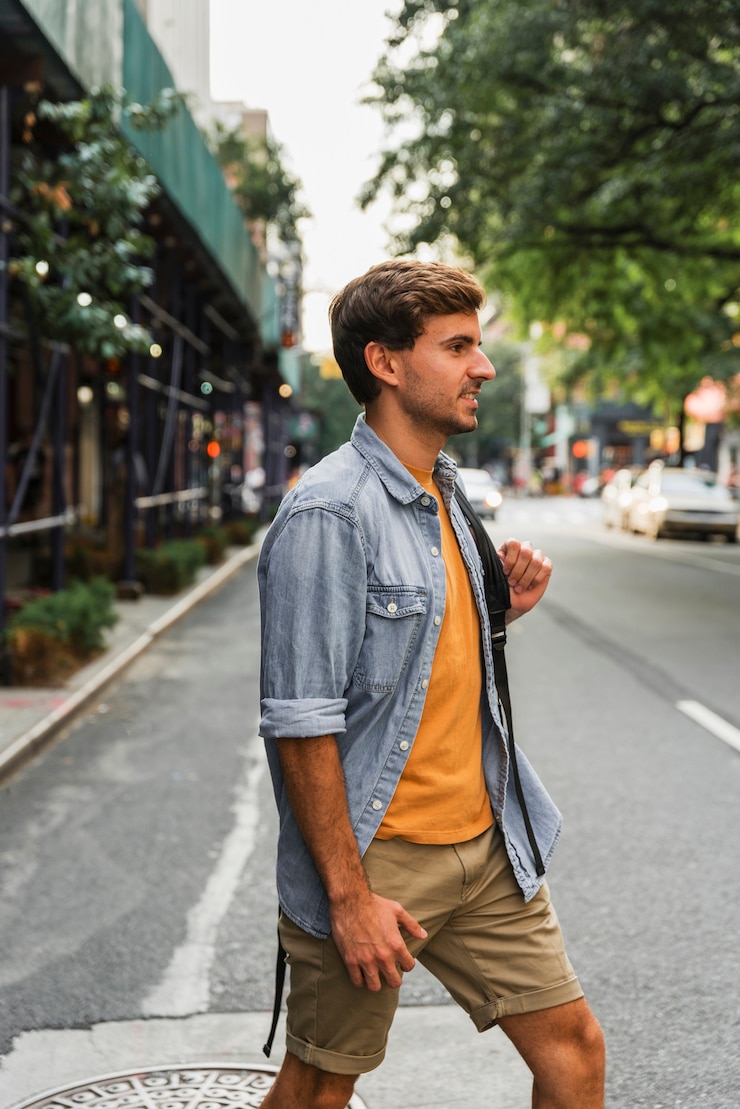Free Photo portriat handsome man in city walking