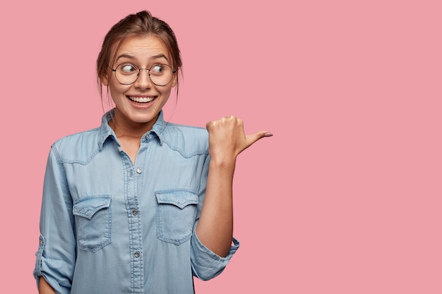 Positive Caucasian lady with toothy smile