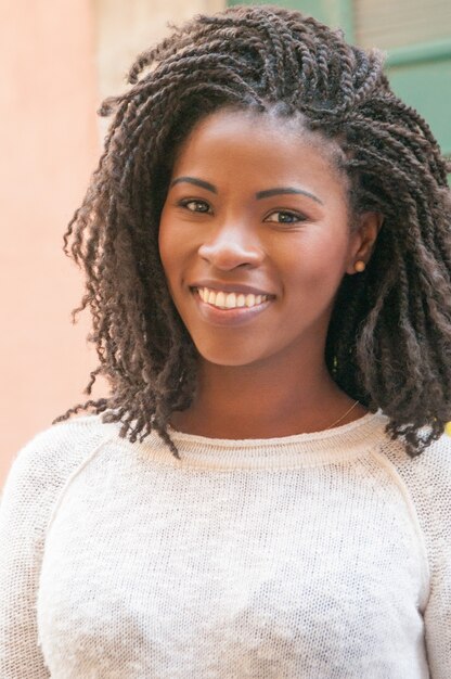 Positive cheerful Afro American student girl