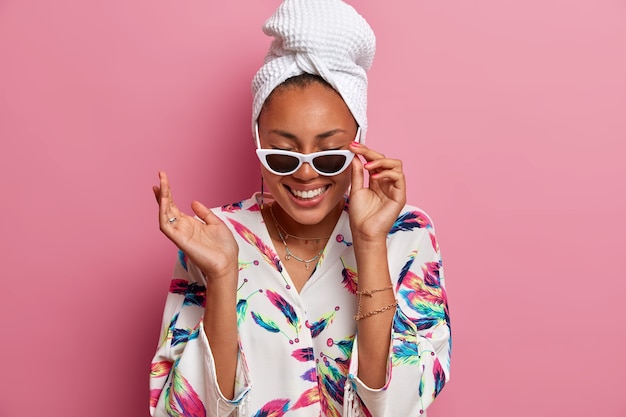 Positive happy woman with dark skin