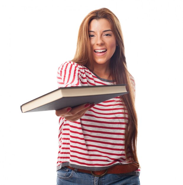 Positive woman with book in hand