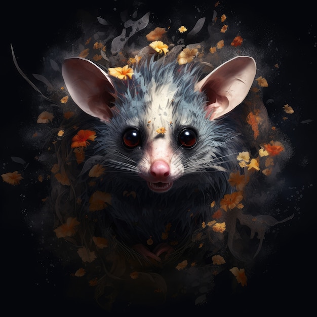 Free photo possum with flowers in studio