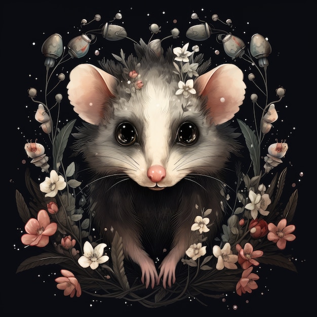 Possum with flowers in studio