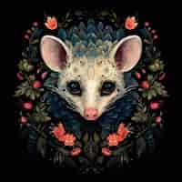 Free photo possum with flowers in studio